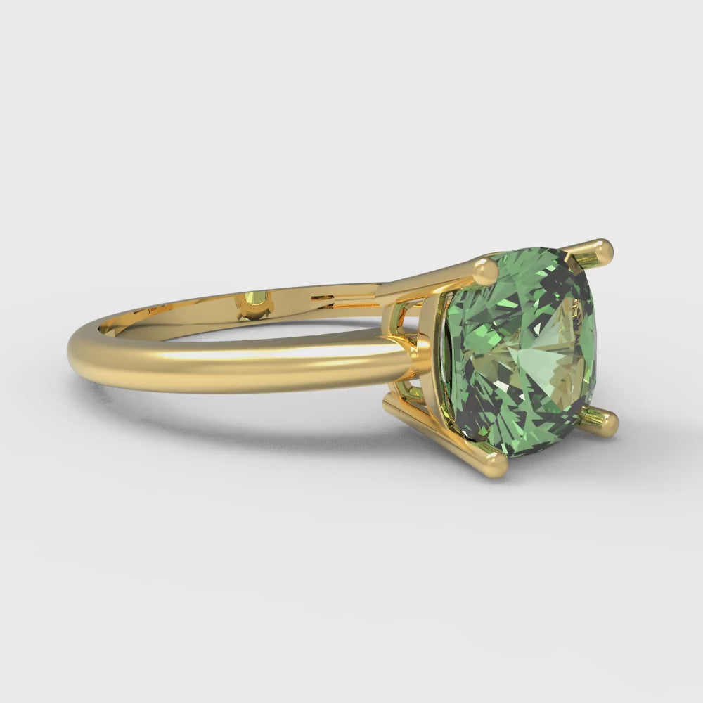 2 cttw Zirconia Simulated Green Diamond Solitaire  Engagement Ring - Solid Gold (VVS1, Cushion Cut,7mm)