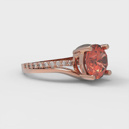 1.71 cttw Zirconia Simulated Red Diamond Solitaire with Zirconia Simulated Diamond Accents Engagement Ring - Solid Rose Gold (VVS1, Round Cut,7.5mm)