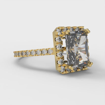 1.86 cttw Certified Moissanite Solitaire with Zirconia Simulated Diamond Accents Engagement Ring - Solid Gold (VVS1, D-F,Emerald Cut,7.5x5.5mm)