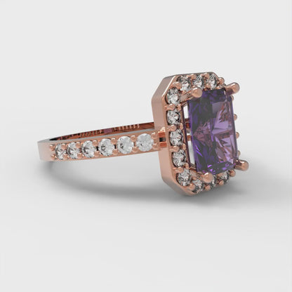 2.16 cttw Emerald Cut Natural Amethyst Bridal Set - Solid Rose Gold Engagement Ring & Wedding Band