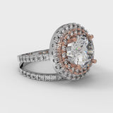2.68 ct Brilliant Round Cut Clear Simulated Diamond Stone White/Rose Gold Halo Solitaire with Accents Bridal Set
