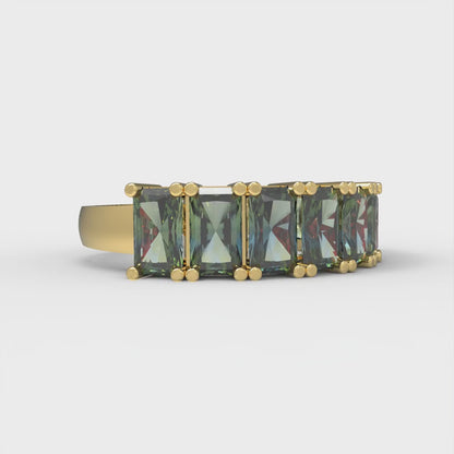 2.61 cttw Blue Moissanite Emerald Cut Yellow Gold Eternity Wedding Band