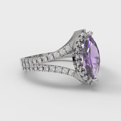 1.2 cttw Simulated Alexandrite Hidden Halo Engagement Ring - Solid Gold (Marquise Cut,9x4.5mm)