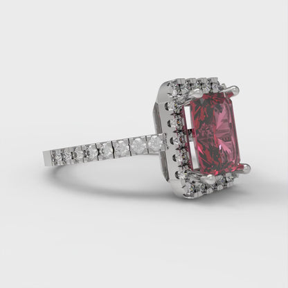 1.86 cttw Simulated Pink Tourmaline Hidden Halo Engagement Ring - Solid Gold (Emerald Cut,7.5x5.5mm)