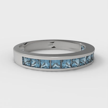0.78 cttw Natural Swiss Blue Topaz Princess Cut White Gold Eternity Wedding Band