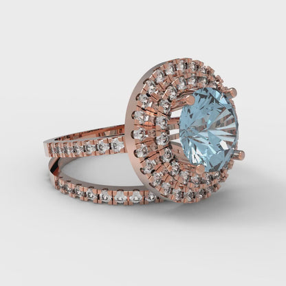 2.73 cttw Round Cut Natural Aquamarine Bridal Set - Solid Rose Gold Engagement Ring & Wedding Band