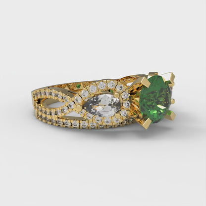 1.925 cttw Round Cut Simulated Emerald Bridal Set - Solid Yellow Gold Engagement Ring & Wedding Band