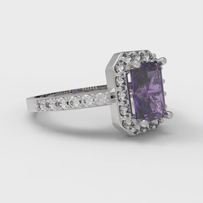 2.16 cttw Emerald Cut Natural Amethyst Bridal Set - Solid White Gold Engagement Ring & Wedding Band