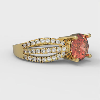 1.27 cttw Zirconia Simulated Red Diamond Solitaire with Zirconia Simulated Diamond Accents Engagement Ring - Solid  Yellow/White Gold (VVS1, Round Cut,6.5mm)
