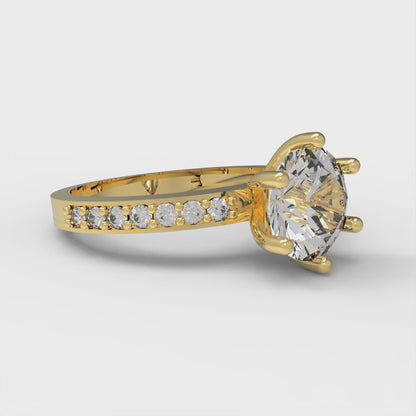 1.71 cttw Certified Moissanite Solitaire with Zirconia Simulated Diamond Accents Engagement Ring - Solid Gold (VVS1, D-F,Round Cut,7.5mm)