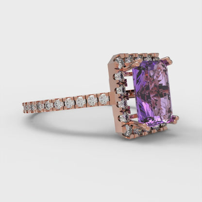 1.86 cttw Simulated Alexandrite Solitaire with Zirconia Simulated Diamond Accents Engagement Ring - Solid Gold (Emerald Cut,7.5x5.5mm)