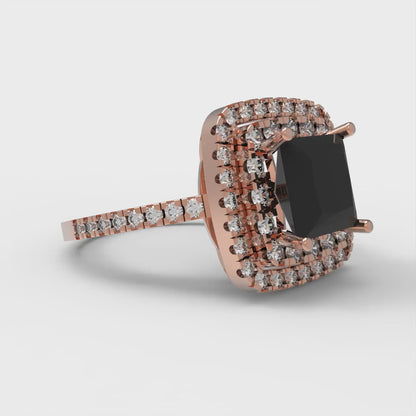 2.07 cttw Natural Onyx Hidden Halo Engagement Ring - Solid Rose Gold (VVS1, Princess Cut,6.5mm)