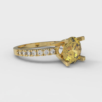 1.71 cttw Natural Citrine Solitaire with Zirconia Simulated Diamond Accents Engagement Ring - Solid Gold (Round Cut,7.5mm)