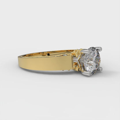 1.06 cttw Zirconia Simulated Diamond Solitaire  Engagement Ring - Solid Yellow/White Gold (VVS1, Round Cut,6.5mm)