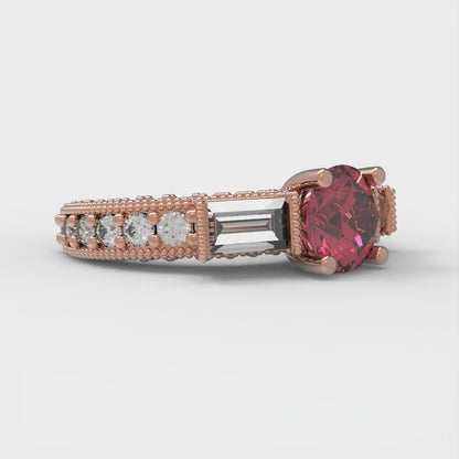 2.33 cttw Simulated Pink Tourmaline Three-Stone Engagement Ring - Solid Rose Gold (VVS1, Round Cut,6.5mm)