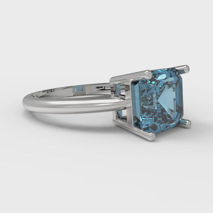 2 cttw Natural Swiss Blue Topaz Solitaire  Engagement Ring - Solid Gold (Asscher Cut,7.0mm)