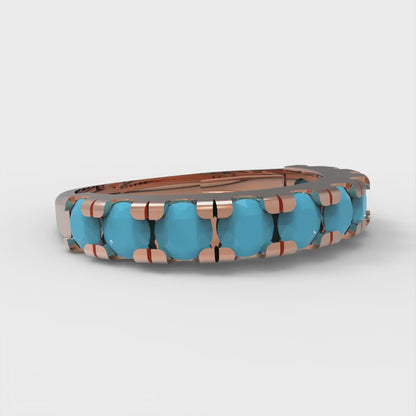 1 cttw Simulated Turquoise Round Cut Rose Gold Eternity Wedding Band