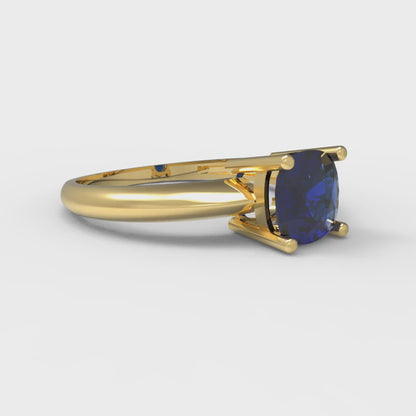 1 cttw Simulated Blue Sapphire Solitaire  Engagement Ring - Solid Yellow Gold (VVS1, Cushion Cut,6mm)