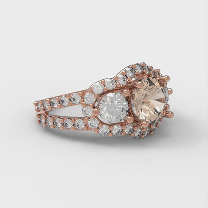 2.16 cttw Yellow Moissanite Three-Stone Engagement Ring - Solid Rose Gold (VVS1, Round Cut,6.5mm)