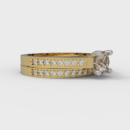 0.86 cttw Round Cut Yellow Moissanite Bridal Set - Solid Yellow/White Gold Engagement Ring & Wedding Band