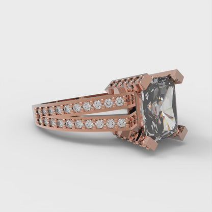 2.45 cttw White Sapphire Solitaire with Zirconia Simulated Diamond Accents Engagement Ring - Solid Rose Gold (VVS1, Emerald Cut,8x6mm)