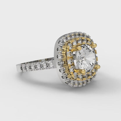 1.615 cttw Moissanite Hidden Halo Engagement Ring - Solid White/Yellow Gold (VVS1, Round Cut,6.5mm)