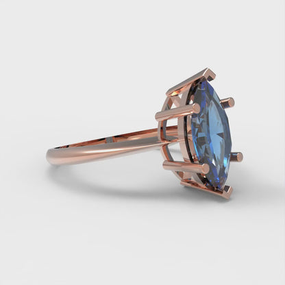 1.5 cttw Simulated Tanzanite Solitaire  Engagement Ring - Solid Rose Gold (VVS1, Marquise Cut ,11x5.5mm)