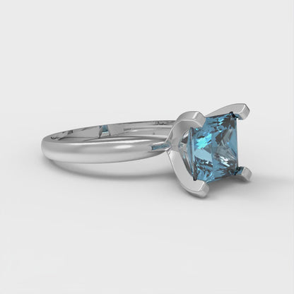 1.5 cttw Natural Swiss Blue Topaz Solitaire  Engagement Ring - Solid Gold (Princess Cut,6.5mm)
