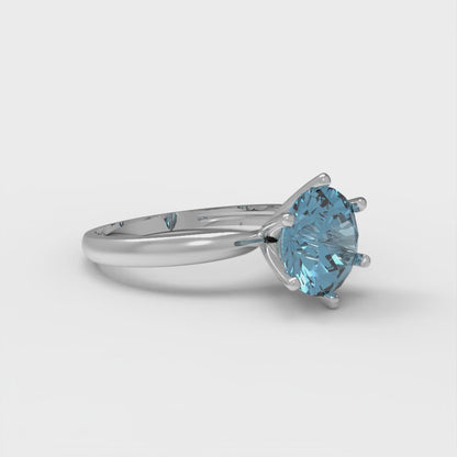 1.5 cttw Natural Swiss Blue Topaz Solitaire  Engagement Ring - Solid Gold (Round Cut,7.5mm)