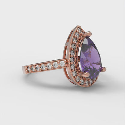 2.36 cttw Natural Amethyst Hidden Halo Engagement Ring - Solid Gold (Pear Cut,10x7mm)