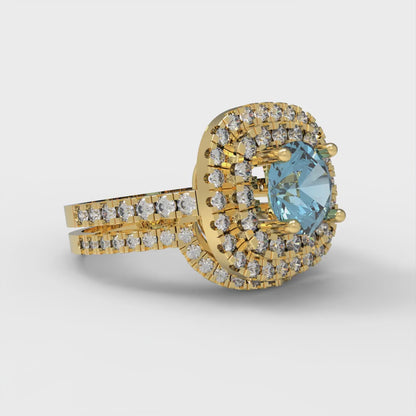 1.7825 cttw Round Cut Natural Sky Blue Topaz Bridal Set - Solid Yellow Gold Engagement Ring & Wedding Band