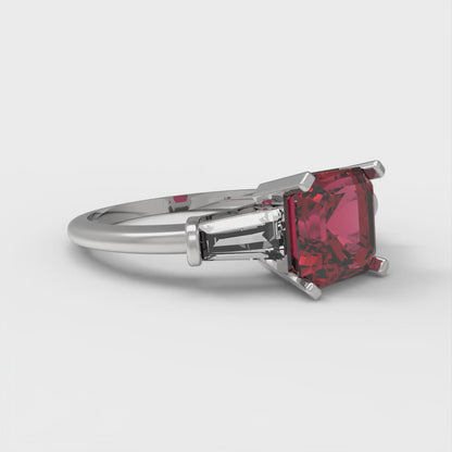 1.62 cttw Natural Garnet Three-Stone Engagement Ring - Solid Gold (Square Emerald Cut,6.5X6.5mm)