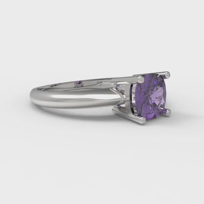 1 cttw Natural Amethyst Solitaire  Engagement Ring - Solid Gold (Cushion Cut,6mm)