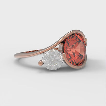 3.5 cttw Zirconia Simulated Red Diamond Three-Stone Engagement Ring - Solid Rose Gold (VVS1, Round Cut,8.0mm)