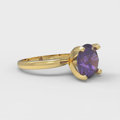 3 cttw Natural Amethyst Solitaire  Engagement Ring - Solid Gold (Round Cut,9mm)