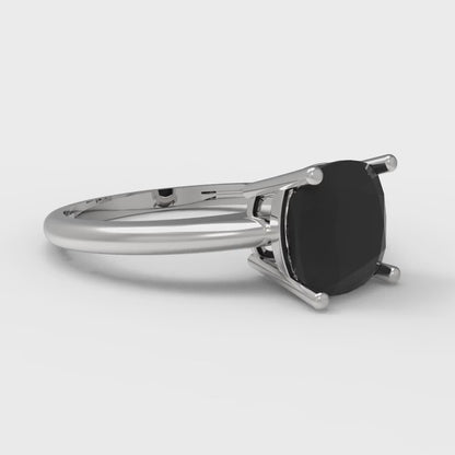 2 cttw Natural Onyx Solitaire  Engagement Ring - Solid White Gold (VVS1, Cushion Cut,7mm)