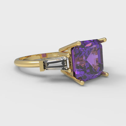 3 cttw Simulated Alexandrite Three-Stone Engagement Ring - Solid Gold (Asscher Cut,8.0mm)