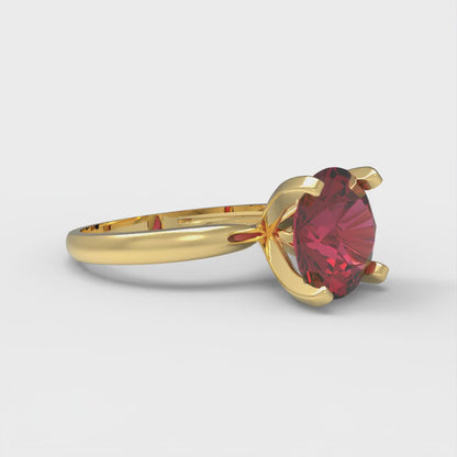 3 cttw Natural Garnet Solitaire  Engagement Ring - Solid Gold (Round Cut,9mm)