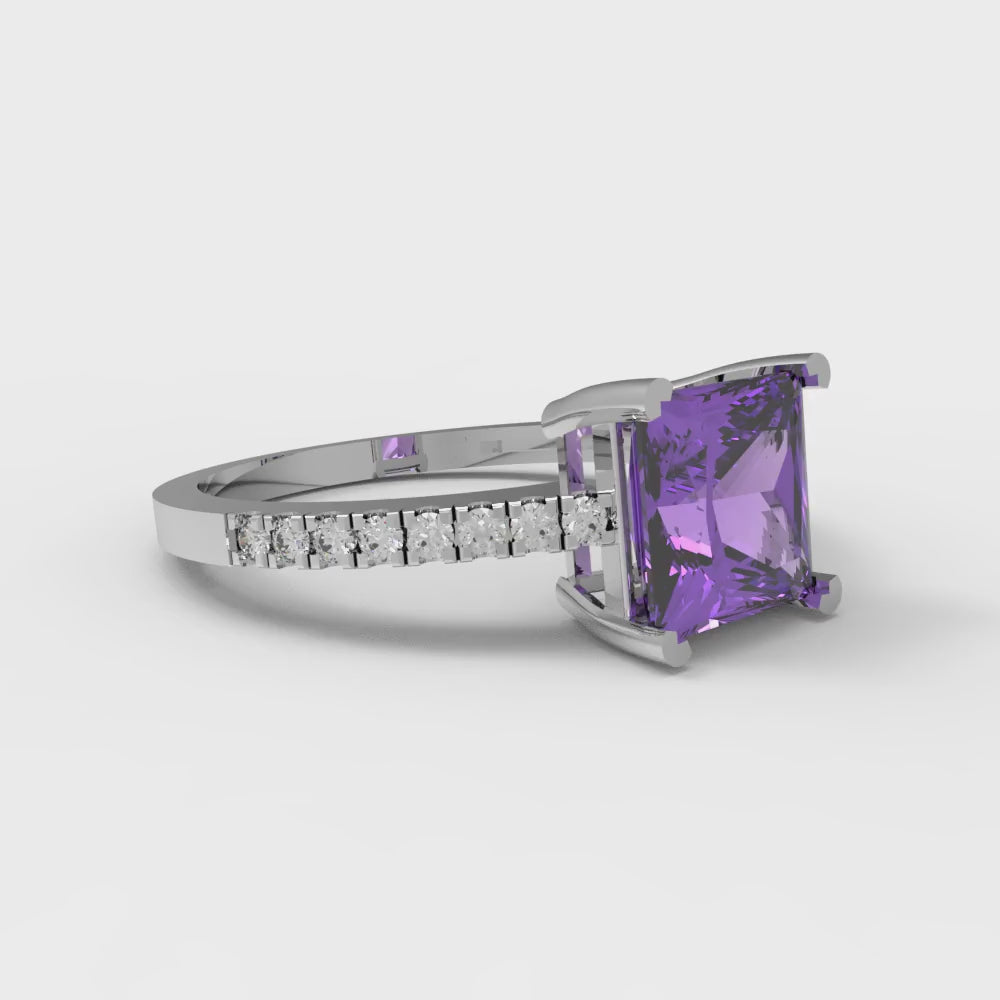 1.62 cttw Simulated Alexandrite Solitaire with Zirconia Simulated Diamond Accents Engagement Ring - Solid Gold (Princess Cut,6.5mm)