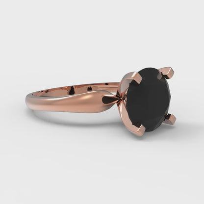 2.5 cttw Natural Onyx Solitaire  Engagement Ring - Solid Gold (Round Cut,8.5mm)