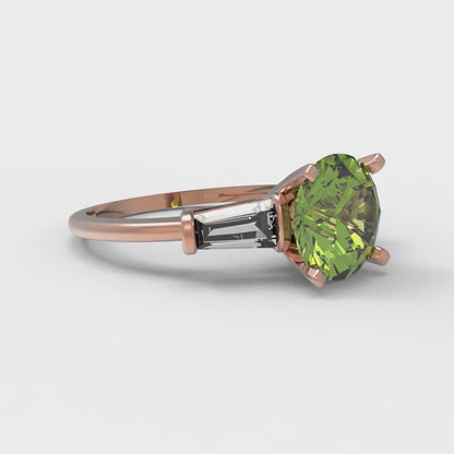 2 cttw Natural Peridot Three-Stone Engagement Ring - Solid Gold (Round Cut,7.5mm)