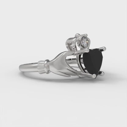 1.05 cttw Natural Onyx Celtic Claddagh Engagement Ring - Solid Gold (Heart Cut,6.5mm)