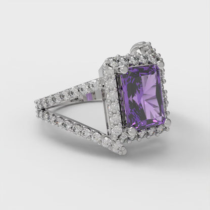 1.935 cttw Simulated Alexandrite Hidden Halo Engagement Ring - Solid Gold (Emerald Cut,7.5x5.5mm)