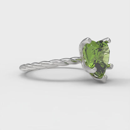 2 cttw Natural Peridot Solitaire  Engagement Ring - Solid Gold (Heart Cut,8mm)