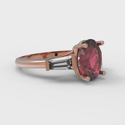 2.5 cttw Natural Garnet Three-Stone Engagement Ring - Solid Gold (Oval Cut,9x7mm)