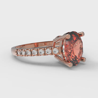 2.21 cttw Zirconia Simulated Red Diamond Solitaire with Zirconia Simulated Diamond Accents Engagement Ring - Solid Gold (VVS1, Oval Cut,9X7mm)