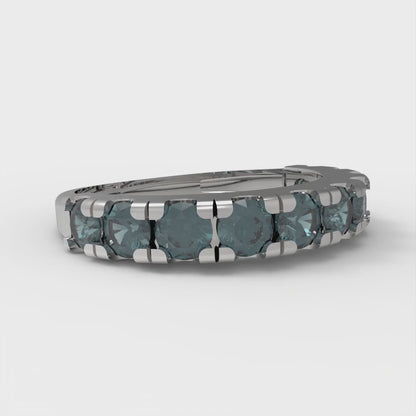 1 cttw Natural London Blue Topaz Round Cut White Gold Eternity Wedding Band