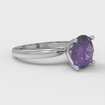 2 cttw Natural Amethyst Solitaire  Engagement Ring - Solid Gold (Round Cut,8.0mm)