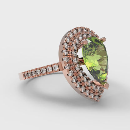 2.48 cttw Natural Peridot Hidden Halo Engagement Ring - Solid Rose Gold (VVS1, Pear Cut,10X7mm )