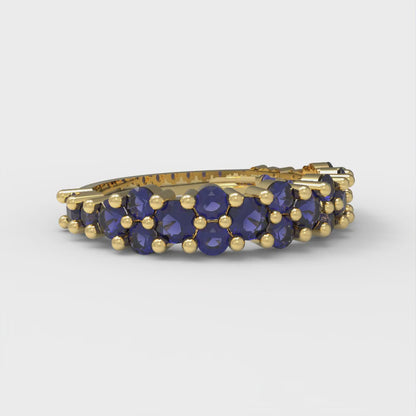 0.98 cttw Simulated Blue Sapphire Round Cut Yellow Gold Eternity Wedding Band